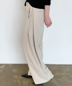【丈別】ピンタックカットワイドスラックス BEIGE