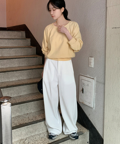 【丈別】ピンタックカットワイドスラックス IVORY