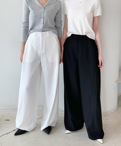 【丈別】ピンタックカットワイドスラックス BLACK