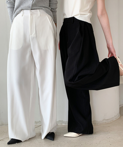 【丈別】ピンタックカットワイドスラックス BLACK