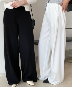 【丈別】ピンタックカットワイドスラックス BLACK