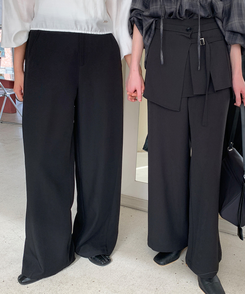 【丈別】ピンタックカットワイドスラックス BLACK