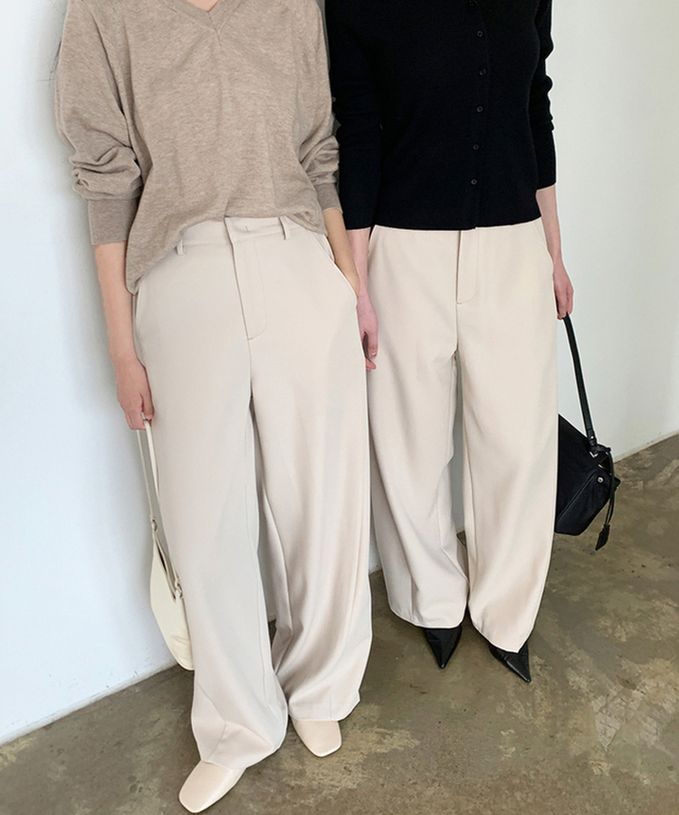 【丈別】ピンタックカットワイドスラックス BEIGE