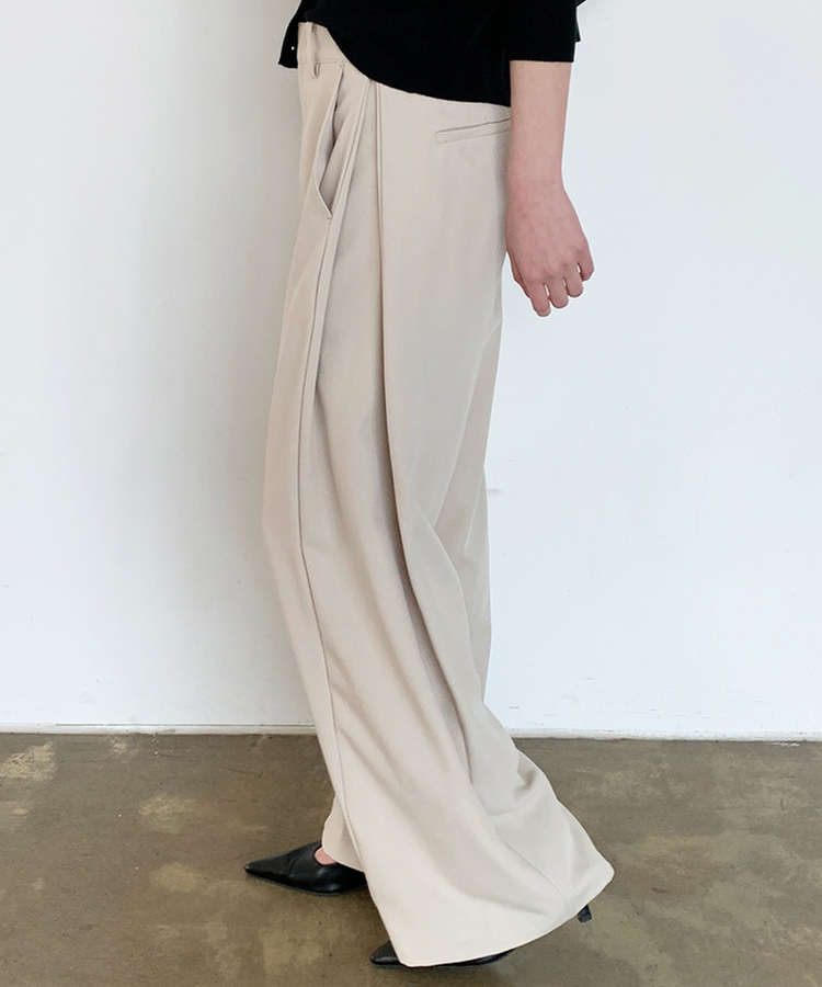 【丈別】ピンタックカットワイドスラックス BEIGE
