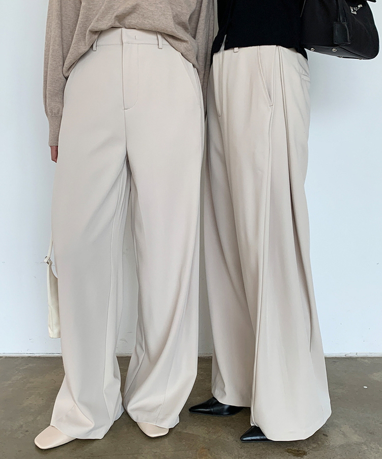 【丈別】ピンタックカットワイドスラックス BEIGE