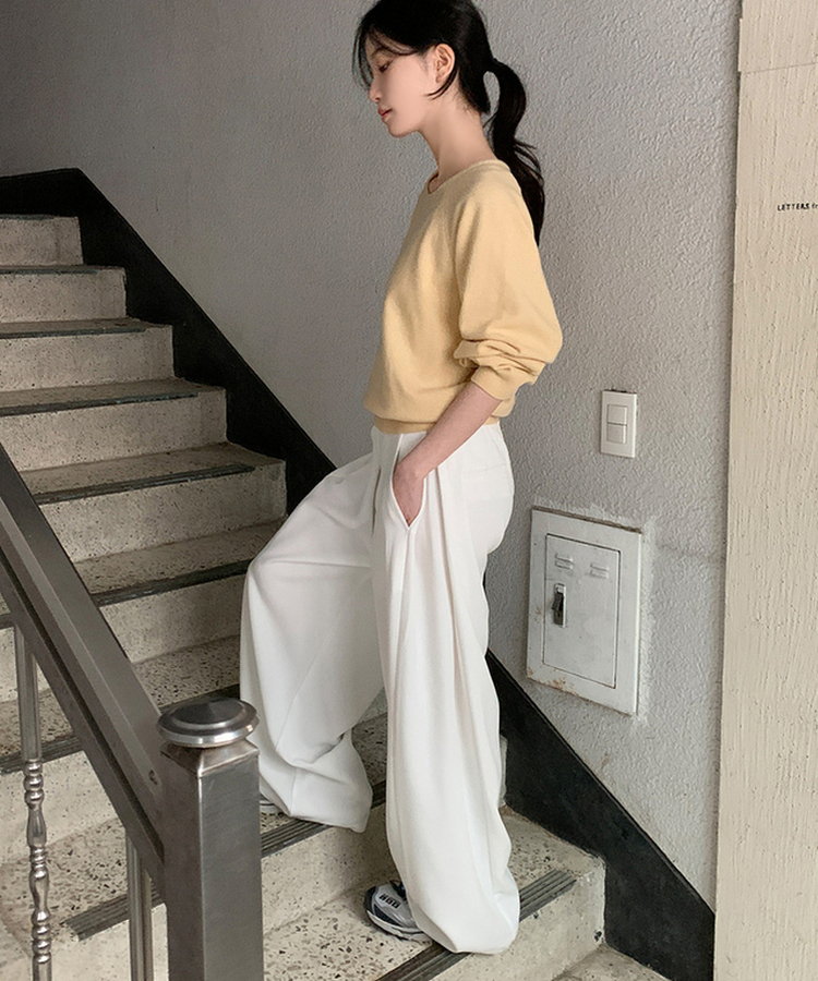 【丈別】ピンタックカットワイドスラックス IVORY