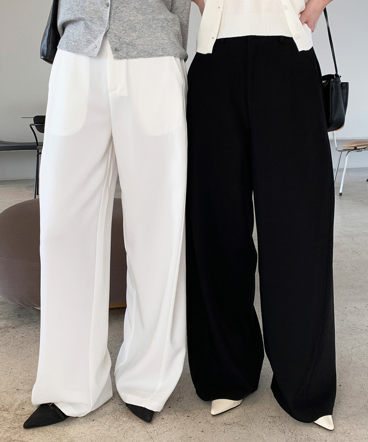 【丈別】ピンタックカットワイドスラックス IVORY