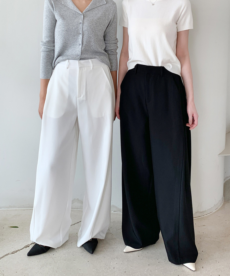 【丈別】ピンタックカットワイドスラックス BLACK