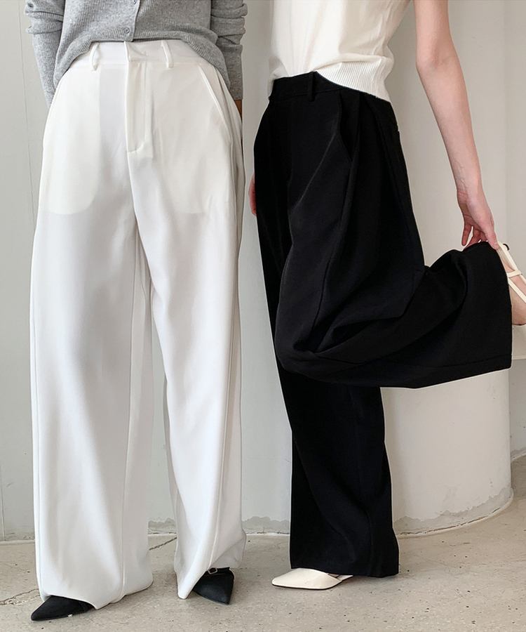 【丈別】ピンタックカットワイドスラックス BLACK