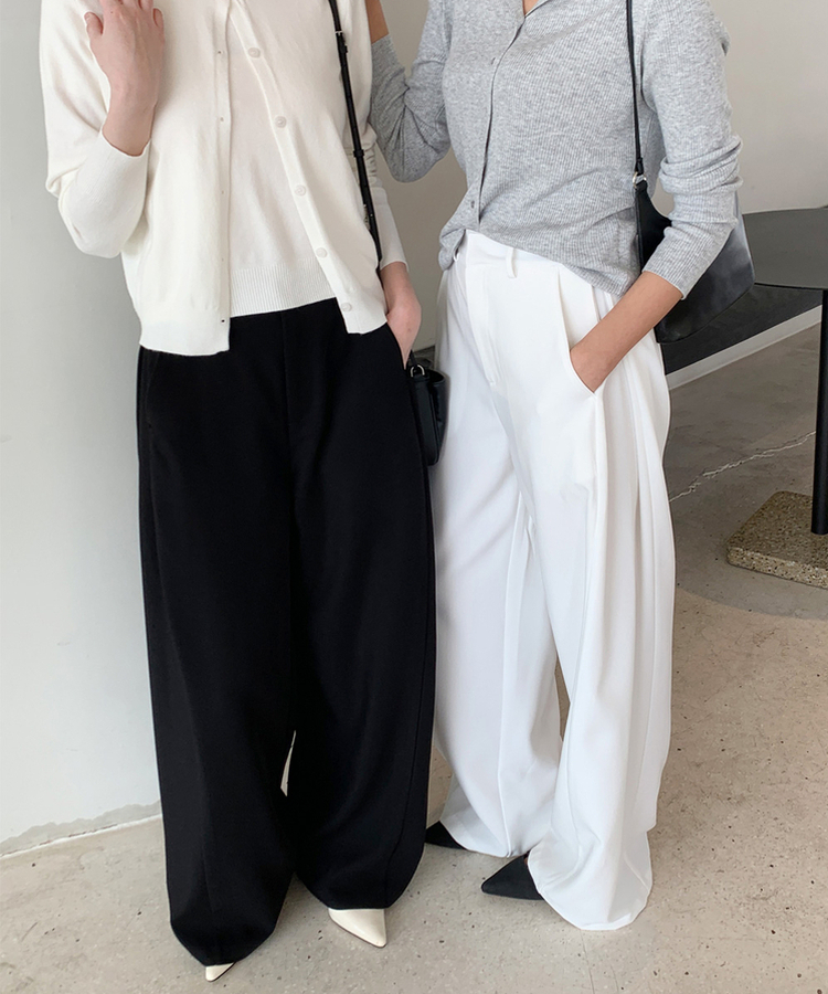 【丈別】ピンタックカットワイドスラックス BLACK