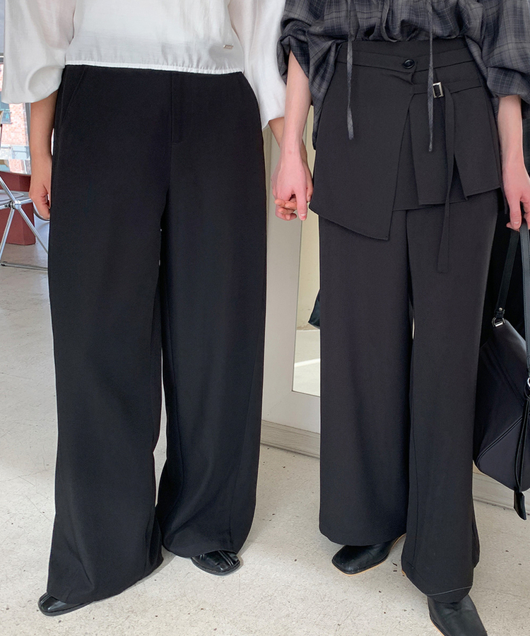【丈別】ピンタックカットワイドスラックス BLACK