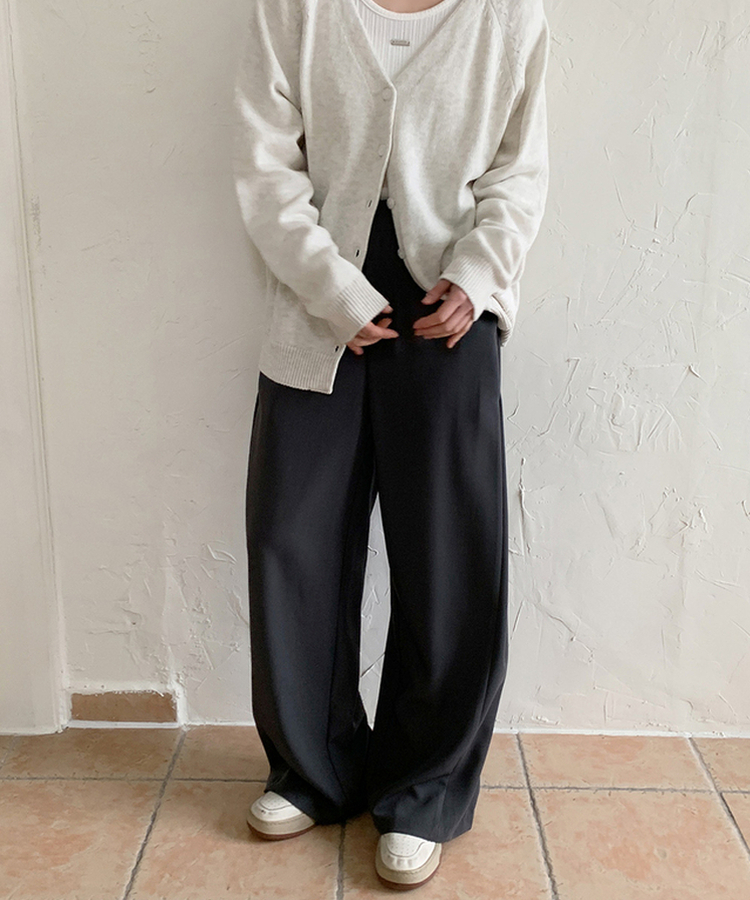 【丈別】ピンタックカットワイドスラックス CHARCOAL