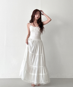 ティアードバンディングロングスカート WHITE