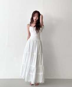 ティアードバンディングロングスカート WHITE