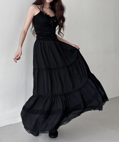 ティアードバンディングロングスカート BLACK