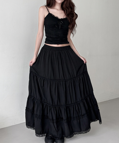 ティアードバンディングロングスカート BLACK