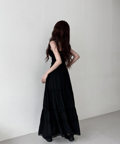 ティアードバンディングロングスカート BLACK