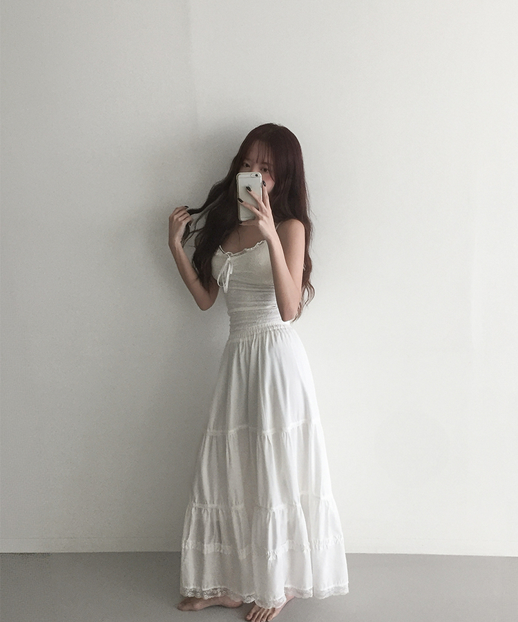ティアードバンディングロングスカート WHITE