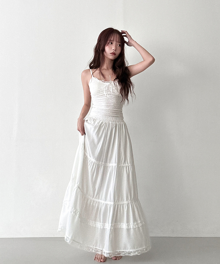 ティアードバンディングロングスカート WHITE