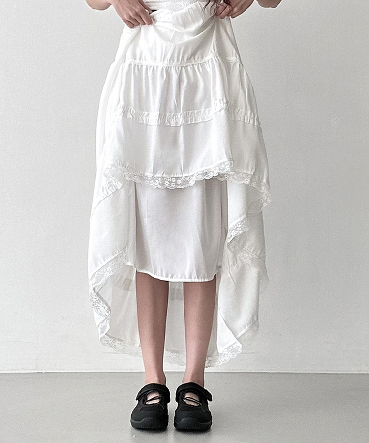 ティアードバンディングロングスカート WHITE
