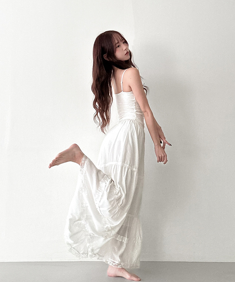ティアードバンディングロングスカート WHITE