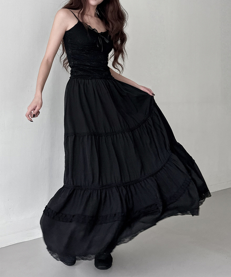 ティアードバンディングロングスカート BLACK