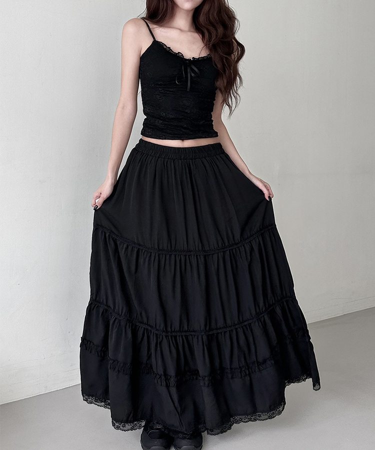 ティアードバンディングロングスカート BLACK