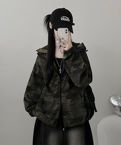 ミリタリーハイネックフードジャンパー KHAKI