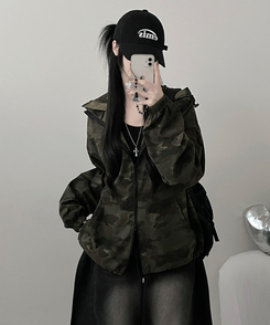 ミリタリーハイネックフードジャンパー KHAKI