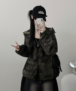 ミリタリーハイネックフードジャンパー KHAKI