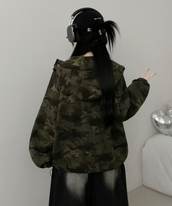 ミリタリーハイネックフードジャンパー KHAKI