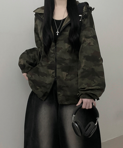 ミリタリーハイネックフードジャンパー KHAKI