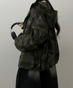 ミリタリーハイネックフードジャンパー KHAKI