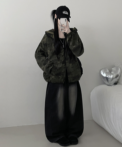 ミリタリーハイネックフードジャンパー KHAKI