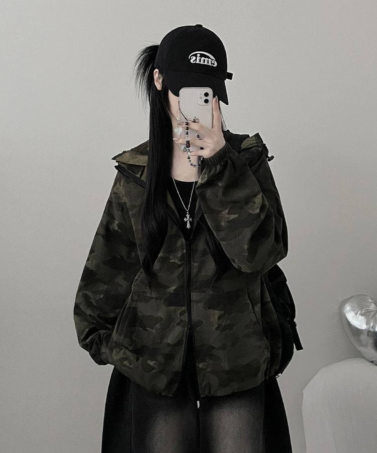 ミリタリーハイネックフードジャンパー KHAKI