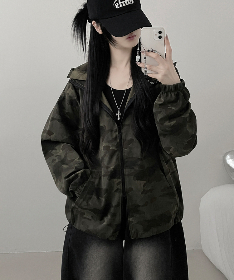 ミリタリーハイネックフードジャンパー KHAKI