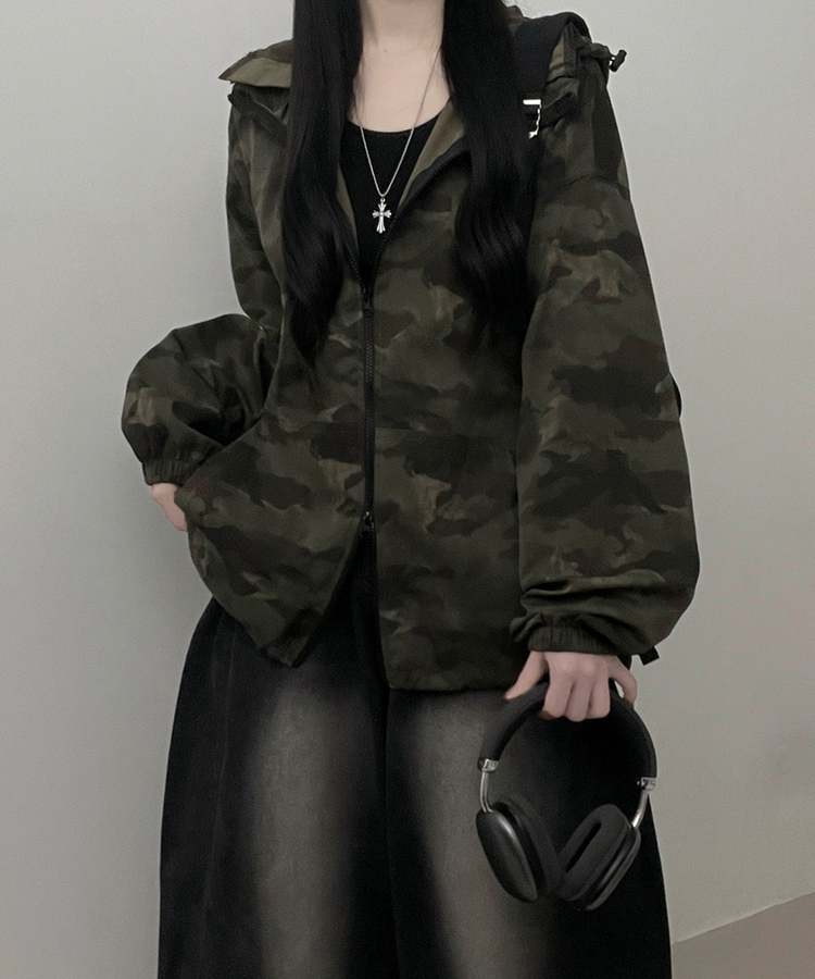 ミリタリーハイネックフードジャンパー KHAKI