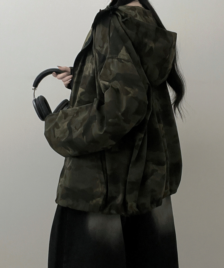 ミリタリーハイネックフードジャンパー KHAKI