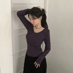 Vネックスリムフィット長袖Tシャツ(7color) PURPLE