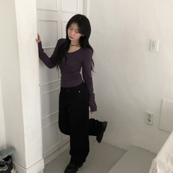 Vネックスリムフィット長袖Tシャツ(7color) PURPLE