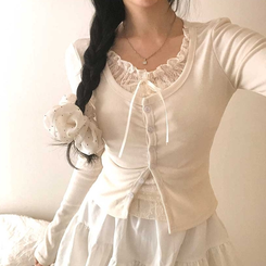 レースリボンレイヤードTシャツ(5color) BEIGE