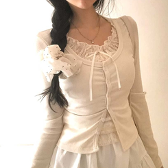 レースリボンレイヤードTシャツ(5color) BEIGE