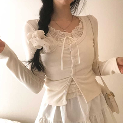 レースリボンレイヤードTシャツ(5color) BEIGE