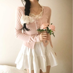 レースリボンレイヤードTシャツ(5color) PINK