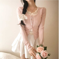 レースリボンレイヤードTシャツ(5color) PINK