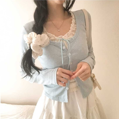 レースリボンレイヤードTシャツ(5color) SKY BLUE