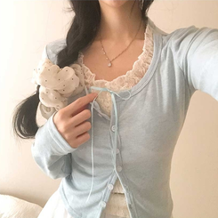 レースリボンレイヤードTシャツ(5color) SKY BLUE