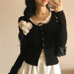 レースリボンレイヤードTシャツ(5color) BLACK