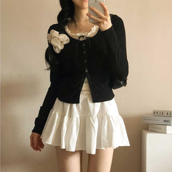 レースリボンレイヤードTシャツ(5color) BLACK