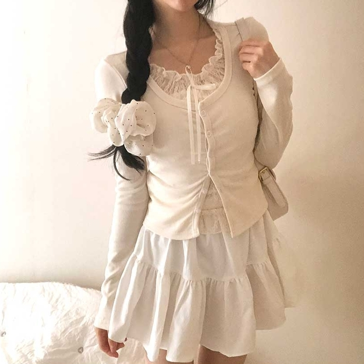 レースリボンレイヤードTシャツ(5color) BEIGE